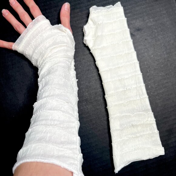 Ruffle Gloves Cream White Mummy Hand Warmers Bandage Fishnet Arm Covers Striped
